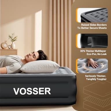 VOSSER Air Mattress Twin with Built in Pump,18” Raised Blow Up Mattress,Inflatable Mattress in 2 Mins,Single Twin Size Air Mattress for Home,Floor&Camping, Air Bed for Adults,330LB Max,Black - Image 4