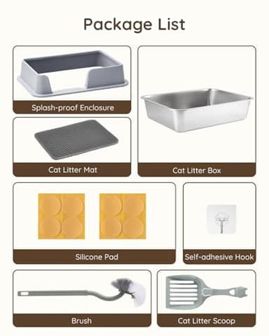 Papettly Stainless Steel Litter Box - Cat Metal Litter Box with Splash-Proof Lid, Easy Cleaning & Odor-Less with Double Layer Litter Mat, Litter Scoop, Brush, 20” x14” - Image 7