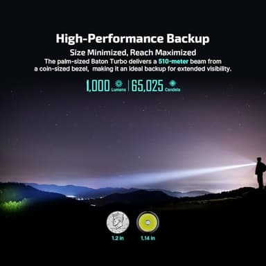 OLIGHT BatonTurbo EDC Flashlight Rechargeable, 1000 Lumens Compact LED Powerful Flash Light 510 Meters Long Throw, with Magnetic Charging Cable and Landyard for Hiking, Camping, Home Use (OD Green) - Image 2