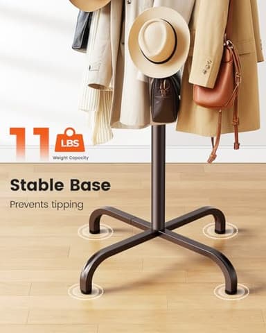 Pipishell Coat Rack with 14 Hooks, Freestanding Coat Rack Stand for Entryway, Hallway, Bedroom, and Office, Metal Coat Tree & Hat Rack for Coats, Hats, and Bags, Brown - Image 5