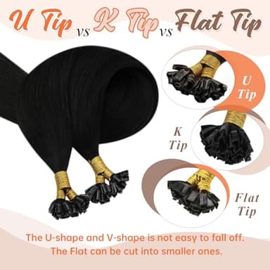 Sunny Hair 24inch U Tip Hair Extensions Human Hair Jet Black Hot Fusion Hair Extensions Straight U Tip Hair Extensions Real Human Hair Black for Women K Tip Hair Extensions 50S 50G - Image 8
