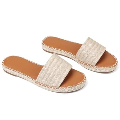 Tscoyuki Womens Flat Sandals Dressy Summer Slip On Resort Womens Sandals Raffia Beach Sandals Open Toe Espadrille Slides - Image 2