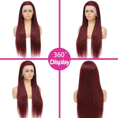 ULRICA 99J Burgundy Lace Front Wigs Human Hair Wigs for Black Women 20 Inch 13x4 HD Lace Burgundy Wig Human Hair Pre Plucked Red Lace Front Wigs 180% Density Straight Burgundy Wig - Image 3