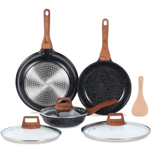ESLITE LIFE Nonstick Ceramic Frying Pans Skillets Set with Lids, Non-Toxic Egg Omelette Kitchen Cooking Pans Compatible with All Stovetops (Gas, Electric & Induction), PTFE & PFOA Free (Black) - Image 1