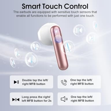 Wireless Earbuds, 2025 Bluetooth 5.4 Headphones in Ear Buds, 40H HiFi Stereo Bluetooth Earbuds with 4 ENC Noise Cancelling Mics, IP7 Waterproof Mini Earphones with Dual LED Display USB C, Pink Gold - Image 5