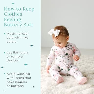 Posh Peanut Footie Pajamas for Baby Girls – Sleepers in Ultra-Soft Viscose from Bamboo with 2-Way Zipper & Ruffle Trim – Newborn to Toddler Sleepwear (Vintage Pink Rose, 0-3 Months) - Image 8