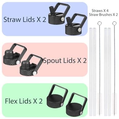 BJPKPK 2 Pack Insulated Water Bottles with Straw Lids, 22oz Stainless Steel Metal Water Bottle with 6 Lids, Leak Proof BPA Free Thermo, Cups, Flasks for Travel, Sports (Blossom+Ocean) - Image 3