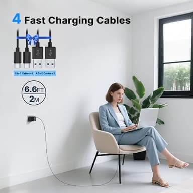 2 Pack 180W USB C Charger Block, Foldable 4-Port GaN Fast Wall Charger, Dual 65W Type C Charging Block, Laptop Fast Charging Adapter for MacBook Pro/Air, iPad, iPhone, Samsung Galaxy Black - Image 3