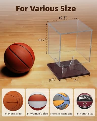 Fitense Basketball Display Case Acrylic Clear, UV Protected Basketball Stand Box Full Size with Solid Wood Base, Soccer Display for Autographed Standard NBA WNBA Ball Memorabilia Keepsake, Ideal Gift - Image 4