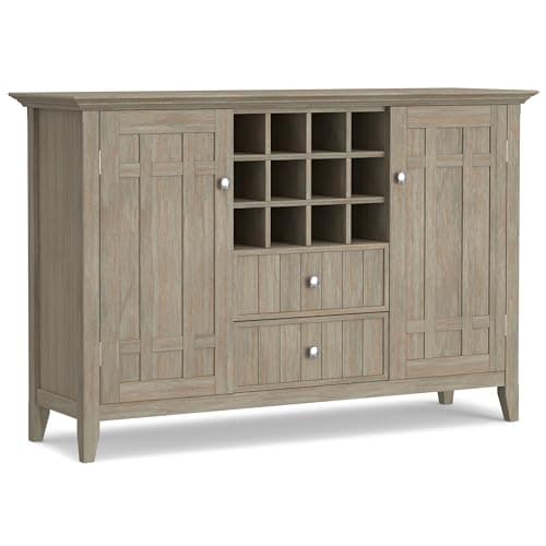 SIMPLIHOME Bedford Buffet - 54 inch Wide Solid Wood 3-Door Sideboard Buffet with Wine Rack in Distressed Grey, Transitional Cabinet for Dining Room or Kitchen with Adjustable Shelves - Image 1