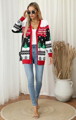 Jouica Women's Cute Cardigan Ugly Christmas Sweaters for Women 2025 Long Sleeve Funny Christmas Sweater - Image 5