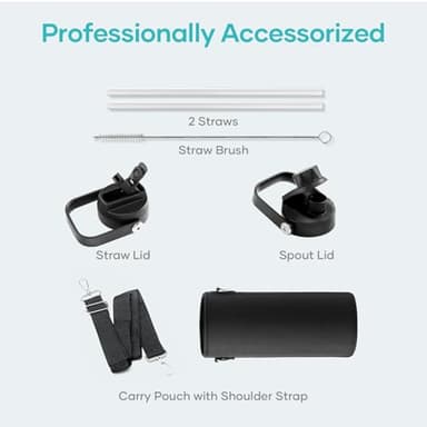 BUZIO 40oz Insulated Water Bottle, Triple Wall Vacuum Stainless Steel Water Flask with 2 lids, Lead-Free BPA-Free Straw Lid Sports Canteen Jug, Cold 48H & Hot 24H- Black - Image 8