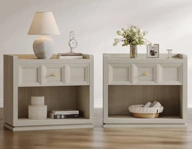 SICOTAS Night Stand Set 2, 26" Wide Nightstands with Drawer, Large Queen Size Nightstands Set of 2, Modern Bedside Table for Bedroom, Side End Table, Grey White Oak - Image 1