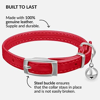 CollarDirect Leather Cat Collar with Bell - Kitten Collar, Small and Big Cat for Boy Cats, Girl Cats with Safety Elastic Strap (Neck Fit 8"-11", Red) - Image 2