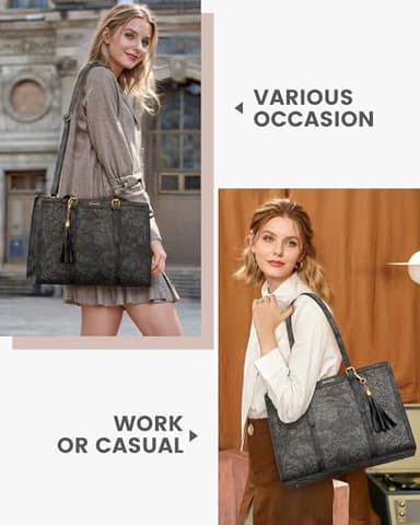 LOVEVOOK Laptop Bag for Women Vintage Leather Work Tote 15.6 inch Large Capacity Computer bag with Clutch Purse for Office, Travel, School, Casual - Image 6