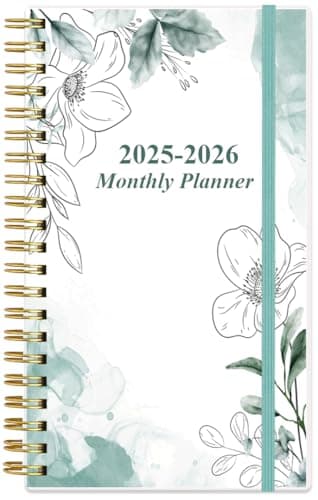2025-2026 Monthly Planner - October 2025 - December 2026, Two Pages Per Month, 18 Monthly Calendar/Planner with Tabs, Strong Twin-Wire Binding, Inner Pocket, 3.75" x 6.5", Teal Flower - Image 1