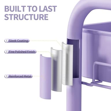 TOOLF 3 Tier Rolling Cart Storage Organizer, Metal Rolling Utility Cart with Wheels, Hooks & Bins Esthetician Craft Art Sturdy Storage with Pegboard for Bathroom, Kitchen, Office, Nursery Diaper - Image 5