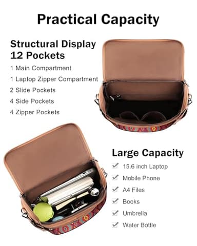 FADEON Laptop Backpack for Women Leather Travel Backpack with Laptop Compartment, Designer Ladies Computer Backpacks Brown - Image 5