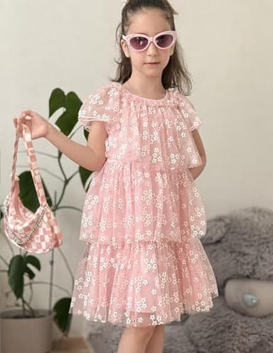 Arshiner Girls Tulle Dress Toddler Layered Tulle Tutu Dresses Baby Floral Dress Summer Formal Party Birthday Wedding 2T Pink Flower - Image 3