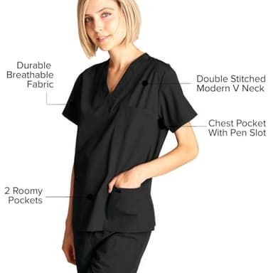 Dagacci Medical Uniform Womens and Mens Scrub Set Unisex Medical Scrub Shirt Top and Pant, Black, X-Small - Image 5