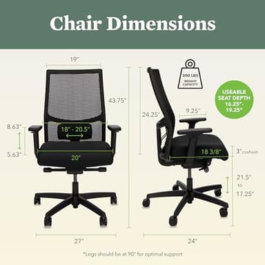 HON Ignition 2.0 Ergonomic Office Chair, Adjustable Tilt, Swivel Wheels, Comfy for Long Hours, Home Office Desk Chairs, Fog - Image 2