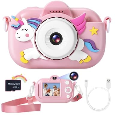 ZUODUN Kids Camera Toys for Girls Age 3-8, Kids Digital Camera Toddler Camera for 3 4 5 6 7 8 Years Old Birthday Gifts, 1080P Video Cameras with Cute Protective Cover & 32GB SD Card - Image 1