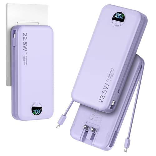 20000mAh Ultra-Portable-Charger-Power-Bank with Built in Cables&AC Wall Plug,PD20W USB-C Fast Charging Cell Phone Charger Battery Pack,LED Display Travel Battery Bank for All iPhone,Samsung,Android - Image 1