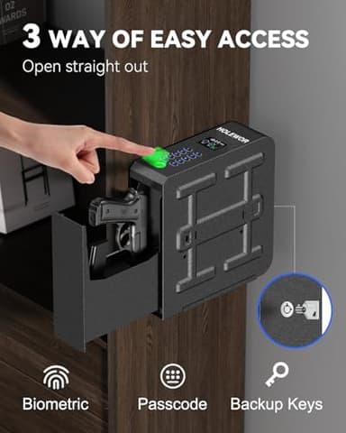 HOLEWOR Gun Safe, Slider Biometric Pistol Safe Fingerprint Bedside Gun Lock Box, 3 Ways Quick Access Mounted Handgun Case for Nightstand, Bed, Desk, Wall, Dresser - Image 2