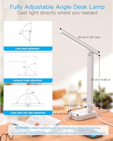 One Beat LED Small Desk Lamp Power Strip 5ft Extension Cord, 3 Outlets, 4 USB Ports(2 USB C), 4 Modes, 5 Level Touch- Home, Office, Bedroom, Bedside, Study Reading Light, Dorm Room Essentials, White - Image 6
