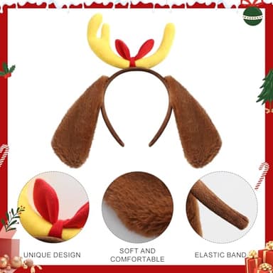 Obavioy Deer Antler Dog Ears Headband Red Collar Choker for Adult Christmas Halloween Costume Accessories for Max - Image 3