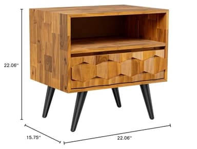 Bme Georgina Solid Wood Nightstand With 1 Drawer & Open Shelf- Fully Assembled Mid Century Modern Side Table - Geometric Pattern Bedside Dresser for Bedroom and Living Room - Image 2