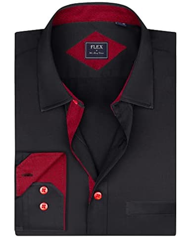 Alimens & Gentle Men's Dress Shirts Long Sleeve Wrinkle-Free Business Casual Button Down Shirt, Black Red, 4X-Large - Image 3