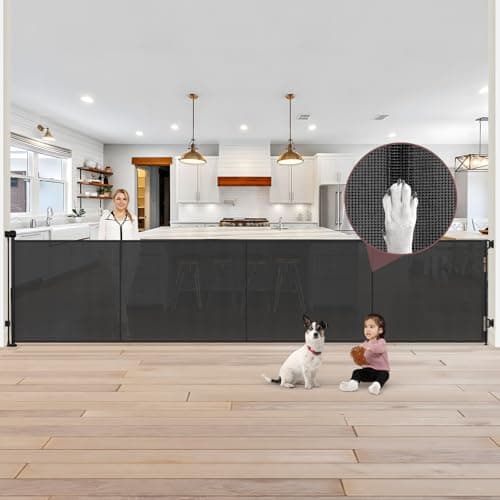 Reinforced 41" Extra Tall Pet Gate, 200" Retractable Baby Gates Extra Wide Retractable Dog Gate with Support Rods, Indoor Extra Long Baby Gate Retractable Fence Outdoor Garage Gates for Dogs, Black - Image 1