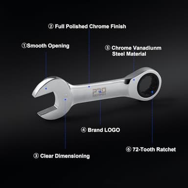 Prostormer Stubby Ratcheting Combination Wrench Set, 10-Piece 5/16" to 3/4" SAE Chrome Vanadium Steel Ratchet Wrenches with Rolling Pouch, 72-Teeth, 12-Point Box End - Image 3