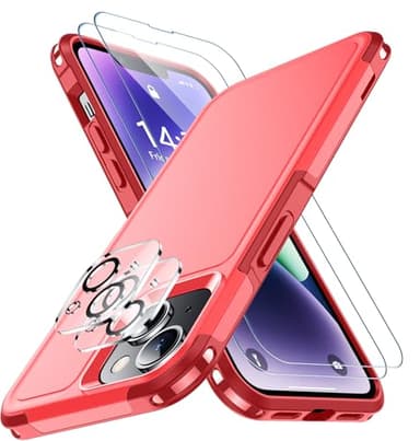 SPIDERCASE for iPhone 14 Case/iPhone 15 Case, [15 FT Military Grade Drop Protection][Non-Slip] 2 Pack [Tempered Glass Screen Protectors+Camera Lens Protectors] Heavy Duty Shockproof Case, Red - Image 1