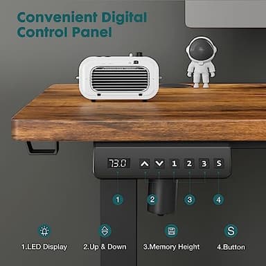 SMUG Electric Standing Desk, 63 x 24 Inch, Modern Style, Adjustable Height, 154 lbs Capacity, with Memory Presets, for Home Office, Rustic Brown - Image 6