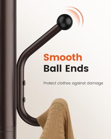 Pipishell Coat Rack with 14 Hooks, Freestanding Coat Rack Stand for Entryway, Hallway, Bedroom, and Office, Metal Coat Tree & Hat Rack for Coats, Hats, and Bags, Brown - Image 7