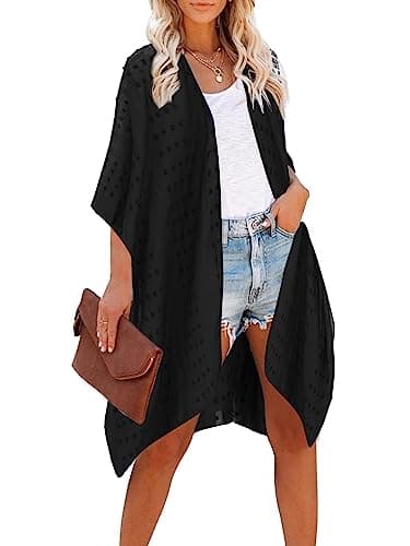 Moss Rose Women's Beach Cover up Swimsuit Kimono Cardigan with Bohemian Floral Print Black - Image 1