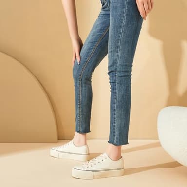 hash bubbie Platform Sneakers for Women White Platform Shoes Low Top Tennis Shoes Non Slip Black Fashion Canvas Sneakers(Beige.US11) - Image 8