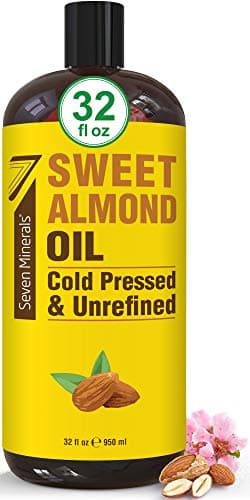 Seven Minerals, Pure Cold Pressed Sweet Almond Oil - Big 32 fl oz Bottle - Unrefined &100% Natural - For Skin & Hair, with No Added Ingredients - Perfect Carrier Oil for Essential Oils - Image 1