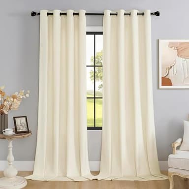 SMILETIME Ivory White 90in Long Velvet Curtains with Grommet, Thermal Insulated Super Soft Privacy Noise Reducing Light Filtering Velvet Curtains for Living Room, 2 Panels, Each 52 x 90inches Long - Image 1