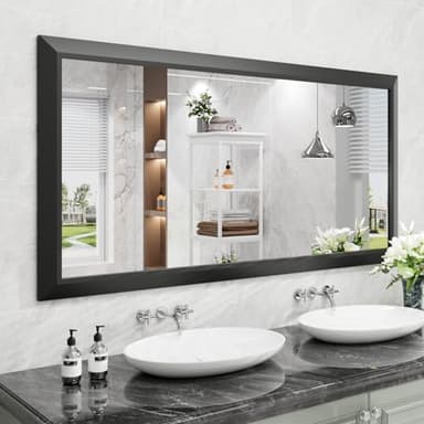 Amorho Black Bathroom Mirror, 60 X30 Inch Thick Metal Framed Wall Mirrors for Over 2 Sinks, Bedroom, Living Room, Entryway, Large Rectangle Wall-Mounted Mirrors. - Image 1