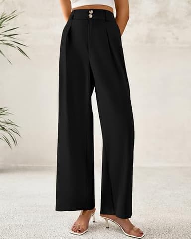 BTFBM Women Wide Leg Dress Pants 2025 High Waisted Button Pleated Business Casual Trousers Office Work Palazzo Pants(Black, Medium) - Image 5
