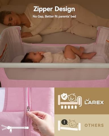 Larex Baby Bassinet, Baby Bassinet Bedside Sleeper with Storage Basket and Wheels, Height Adjustable Portable Crib for Newborn Infant, Easy Assemble and Folding(Pink) - Image 5