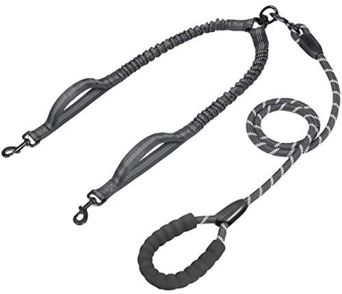 iYoPets Double Dog Leash with Two Extra Traffic Handles, 360 Swivel No Tangle Dual Dog Walking Leash, Comfortable Shock Absorbing Reflective Bungee for Two Dogs (18~120 lbs, Black) - Image 1