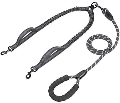 iYoPets Double Dog Leash with Two Extra Traffic Handles, 360 Swivel No Tangle Dual Dog Walking Leash, Comfortable Shock Absorbing Reflective Bungee for Two Dogs (18~120 lbs, Black) - Image 1