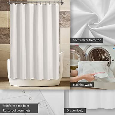 ALYVIA SPRING Waterproof Fabric Shower Curtain Liner with 3 Magnets - Soft Hotel Quality Cloth Shower Liner, Light-Weight & Machine Washable - Standard Size 72x72, White - Image 5