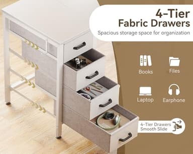 Casaottima 40-Inch Small Desk with 4 Fabric Drawers, Compact Study Desk for Students and Kids, Space-Saving Work Table for Bedroom or Small Spaces, White - Image 4