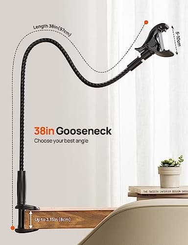 Aomiker Gooseneck Phone Holder for Bed - [2025 Upgrade Nylon Braid] 38” Long Flexible Lazy Arm Clip, 360 Adjustable Overhead Phone Mount for iPhone 15 14 13 12 11 Pro Max Mini Plus, all 4-7" Cellphone - Image 4