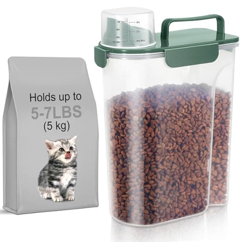 LEAWALK 5-7Lbs Cat Dog Storage Container, Portable Pet Food Containers with Upgraded Large Spout and Cup, Small Animal Kibble Dispenser for Bird Seed, Oatmeal, Rice, Flour, Brown Sugart-Dark Green - Image 1